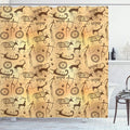 Ambesonne Prehistoric Shower Curtain, Dated Irregular Caveman Paint Forms with Bird and Cow Shape Early Modern Humans, Cloth Fabric Bathroom Decor Set with Hooks, 69" W x 70" L, Tan Brown