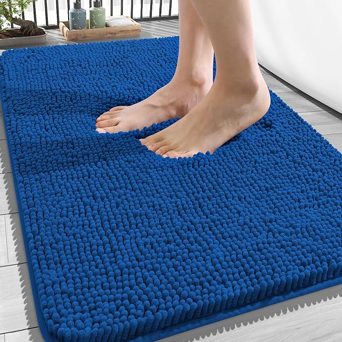OLANLY Bathroom Rugs 34x21, Extra Soft Absorbent Chenille Bath Rugs, Rubber Backing Quick Dry, Machine Washable Bath Mats for Bathroom Floor, Tub and Shower, Home Decor Accessories, Deep Navy Blue
