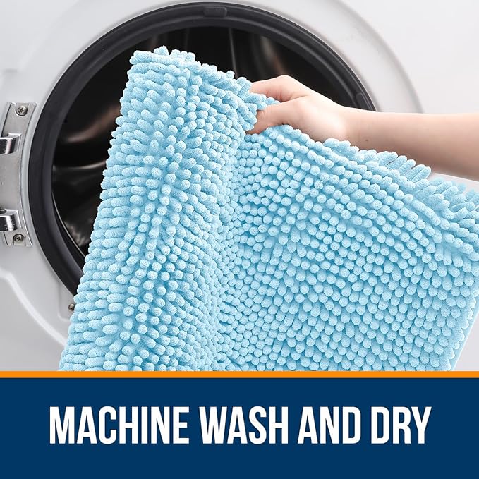 OLANLY Large Bathroom Rugs 40x24, Extra Soft Absorbent Chenille Bath Rugs, Rubber Backing Quick Dry, Machine Washable Bath Mats for Bathroom Floor, Tub and Shower, Home Decor Accessories, Sky Blue