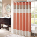 Madison Park Amherst Bathroom Shower Curtain Faux Silk Pieced Striped Modern Microfiber Bath Curtains, 72x84 Inches, Coral