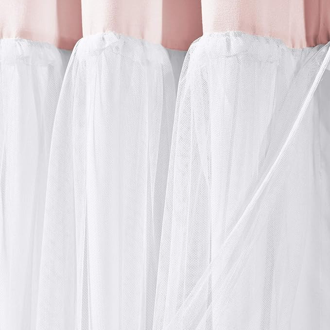 Lush Decor Tulle Skirt Colorblock Shower Curtain Single 72" W x 72" L Blush & White - Fabric Shower Curtains for Bathroom - Cute Bathroom Curtain (Pack of 6)