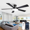 52 Inch Low Profile Black Ceiling Fan with Lights, 12.2'' Large 3CCT LED Light Panel, APP & Remote, 6-Speed Quiet Reversible DC Motor, Modern Flush Mount Ceiling Fan for Bedroom Living Room