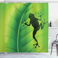 Ambesonne Animal Shower Curtain, Silhouette of Frog on The Exotic Macro Tropical Leaf Plant Wild Life Nature Illustration, Cloth Fabric Bathroom Decor Set with Hooks, 69" W x 70" L, Green