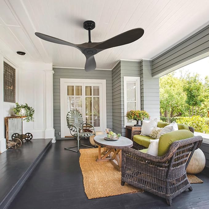 Smart Ceiling Fan no Light, 52 Inch Outdoor Ceiling Fan Without Light, Compatible with Alexa/Google/App, 3 Solid Wood Blades, Modern Wood Fan for Patio, Bedroom, Living Room, Dark Brown