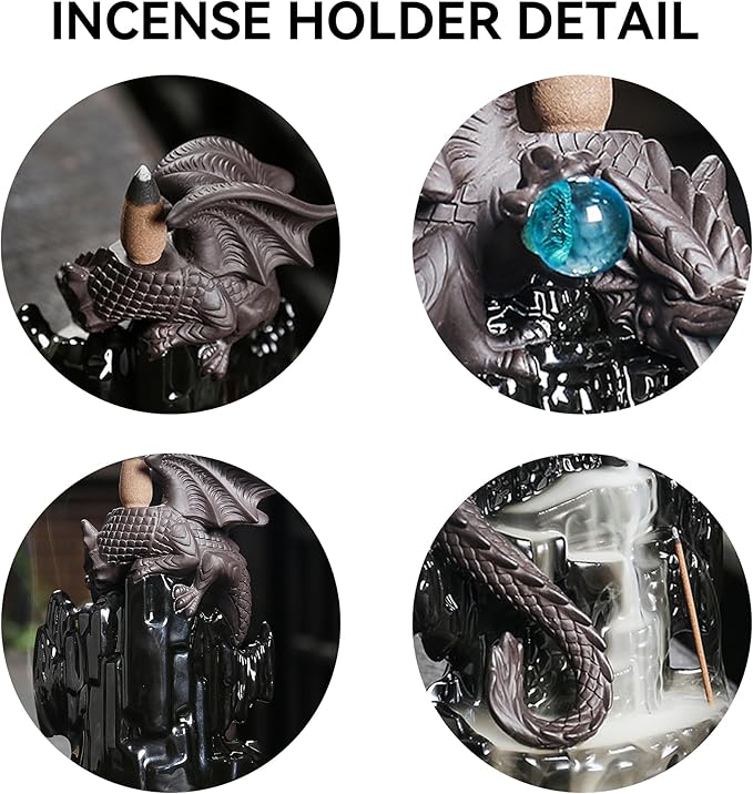Ceramic Backflow Incense Holder, Waterfall Incense Burner with 20 Backflow Incense Cones + 30 Incense Stick, Dragon Backflow Incense Burner for Aromatherapy Ornament Home Decor