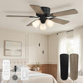 Fanbulous 44" Farmhouse Ceiling Fan with 3 Lights, Shatterproof PP Shades | DC Quiet Motor, 6-Speed Timer, Remote & Pull Chain Control, Low Profile Flush Mount for Bedroom, Living Room, Kitchen, Black