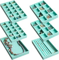 Frebeauty Jewelry Trays for Drawer,Set of 6 Jewelry Organizer and Storage | Velvet Material,Earring Holder Organizer,Stackable Jewelry Display for Vanity,Drawer Inserts for Rings,Studs,8.3×4.9 inch