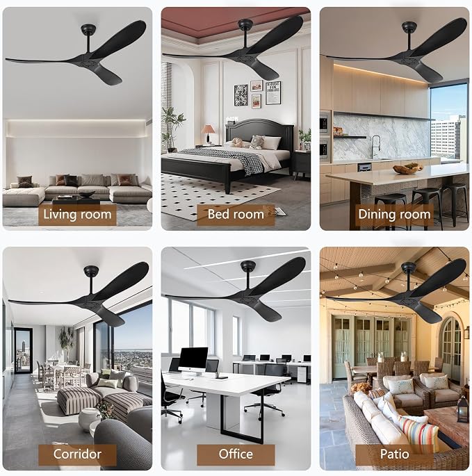 60 Inch Black Ceiling Fan No Light,Living Room Ceiling Fans Without Lights, Modern 3 Blade Quiet Dc Ceiling Fan For Slanted Ceilings, Rustic Wood Ceiling Fans For Gazebo With Wall Control