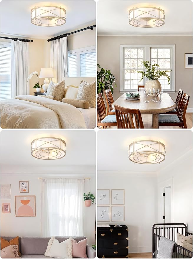 Gold Flush Mount Boho Ceiling Fan with Lights, 20" Caged Rattan Ceiling Fans with Light and Remote, Enclosed with 6 Speeds for Living Room, Bedroom, Nursery