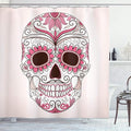Ambesonne Skull Shower Curtain, Day of The Dead Girly Colors Skull with Floral Ornamental Design Symbolic Artwork, Cloth Fabric Bathroom Decor Set with Hooks, 69" W x 84" L, Pink Brown