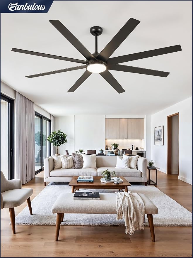 Fanbulous 74 Inch Ceiling Fans with Lights and Remote, Black Indoor/Outdoor Ceiling Fan with Quiet Reversible DC Motor, 6 Speeds, 3CCT, 8 Blades Large Ceiling Fan for Living Room Bedroom Patio