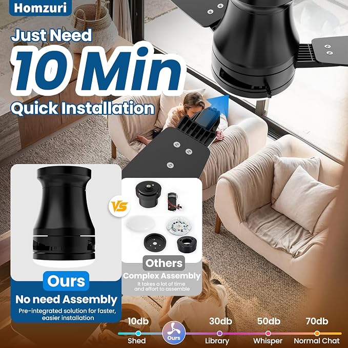 48 Inch Flush Mount Ceiling Fan with Light, Reversible Quiet DC Motor, Dimmable LED & 3CCT, 6 Speeds, Remote & APP Control, Black Modern for Bedroom Living Room
