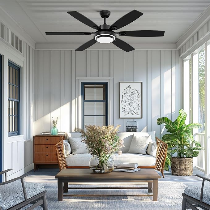 Fanbliss 60 Inch Black Large Ceiling Fans with Lights and Remote Control for Living Room, Modern Ceiling Fan with Quiet Reversible DC Motor, Ceiling Fan Lights for Garage, Patio, Indoor and Outdoor