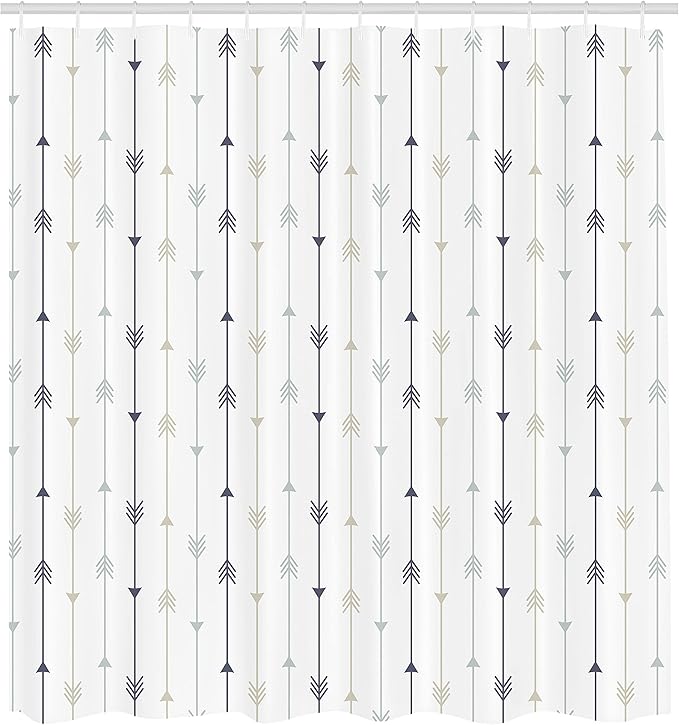 Ambesonne Arrows Shower Curtain, Vertical Geometric Monochrome Hipster Line Pattern with Vintage Arrows, Cloth Fabric Bathroom Decor Set with Hooks, 69" W x 75" L, Dimgray White