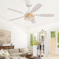 Farmhouse Ceiling Fan with Light and Remote, Industrial Caged Flush Mount Ceiling Fans with 6 Speed Reversible Motor and Dual Finish 5 Blades, for Living room, Bedroom (White and Gold, 52Inch)