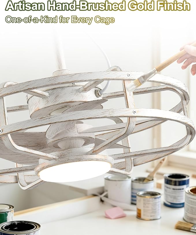 20" Outdoor Ceiling Fan with Light – Waterproof Plug-In Smart Fan for Porch, Pergola & Gazebo, 4CCT Color Adjustable, Alexa & Google Compatible, Caged Design, Antique White Gold Finish