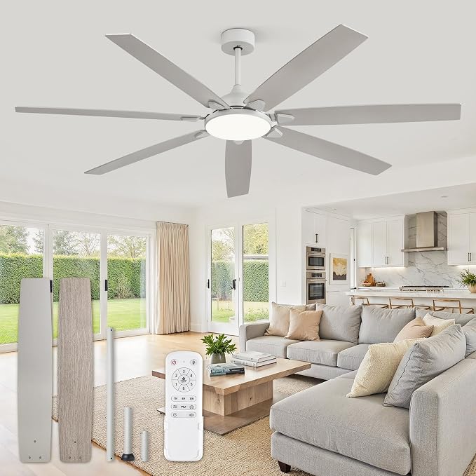 Fanbulous 72 Inch Large Ceiling Fans with Lights, Grey Modern Ceiling Fan with Quiet DC Motor, 3CCT, Indoor/Outdoor Ceiling Fan with Dual Finish Reversible 7 Blades, Timer for Living Room, Patio