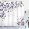 Ambesonne Oriental Shower Curtain, Floral Ivy Swirls and Leaves Abstract Modern Frame Like Artwork Image, Cloth Fabric Bathroom Decor Set with Hooks, 69" W x 75" L, Pale Eggplant