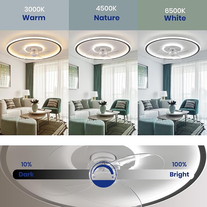 LUDOMIDE 20" Flush Mount Ceiling Fan with Lights and Remote, 6 Wind Speeds, Dimmable LED for Bedroom, Kids Room and Living Room