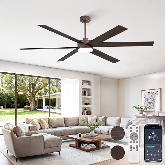 Fanbulous 72 Inch Ceiling Fans with Lights and Remote, Reversible 6 Blades & Dimmable 3-Color Outdoor Ceiling Fans for Patios, DC Motor Large Ceiling Fan for Indoor or Covered Outdoor, Brown