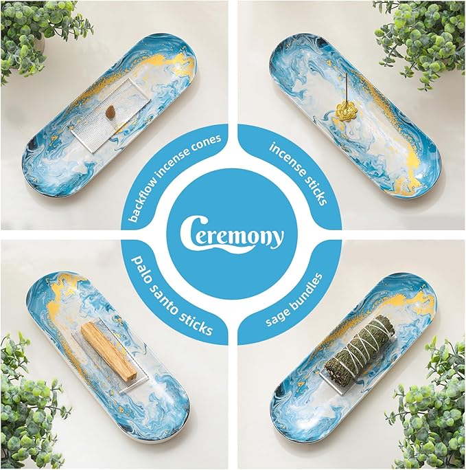 CEREMONY Incense Holder for Sticks, Ceramic Insence-Stick Holder Ash Catcher, Incense Holder Timkburner for Meditation Yoga Spa Room Incense Tray-Gilded