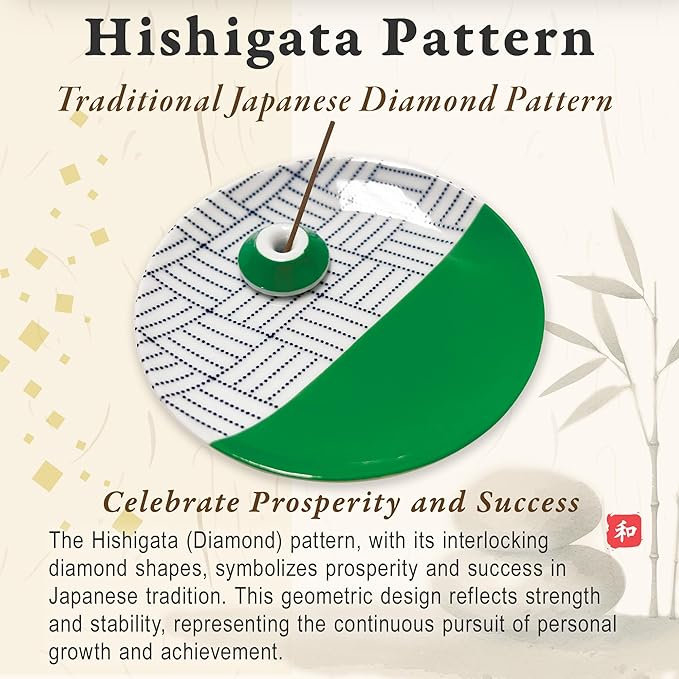Japanese Arita Ware Incense Plate with Holder - 3.15x0.79 inches, Traditional Wamono Design, Porcelain 小紋柄香皿 (Diamond Shape Pattern)