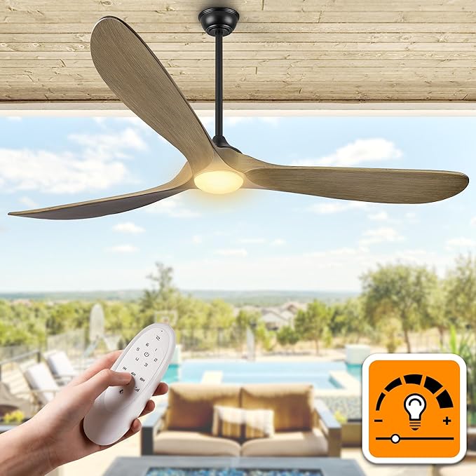 Haipeel 72 Inch Ceiling Fans with Lights, Wood Outdoor Ceiling Fan for Patio and Remote Control Rustic Propeller Large Ceiling Fans with Light Farmhouse Indoor Quiet High cfm, Bronze Gray