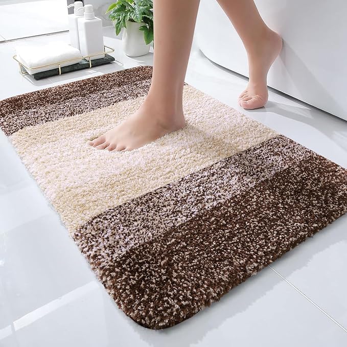 OLANLY Bathroom Rugs Mat 30x18, Extra Soft Absorbent Microfiber Bath Rugs, Rubber Backing, Quick Dry, Machine Washable Bath Mats for Bathroom Floor, Tub and Shower, Home Decor Accessories, Brown