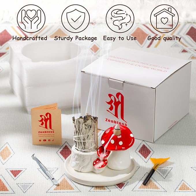 ZenBless 5 in 1 Mushroom Gifts Waterfall Incense and Candle Burner
