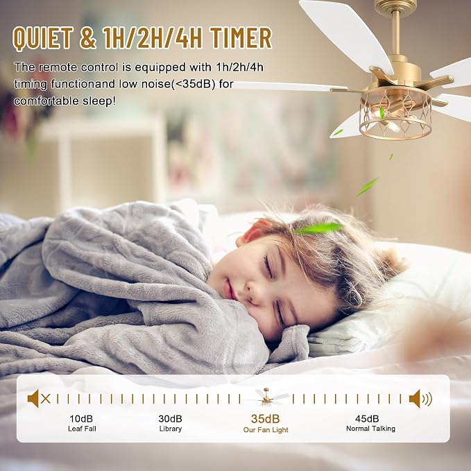 Farmhouse Caged Ceiling Fan with Light & Remote Control | Reversible Quiet DC Diamond Iron Cage Fan,6 Speed 1/2/4H Timer Dual-Sided Wood Blades with 2 Downrods for Living Room Bedroom