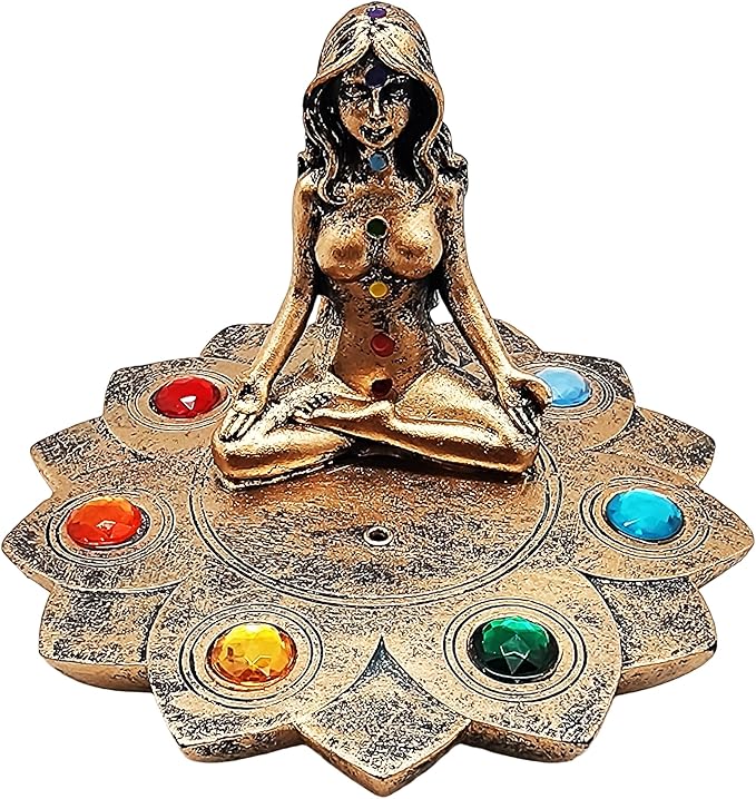 Fantasy Gifts Colored Chakra Stone Incense Burner–Multicolor 4x5 Inch Resin Holder for Meditation, Yoga, Aromatherapy&Spiritual Décor–Chakra Energy Crystal Design for Sticks&Cones, colorful Spiritual.