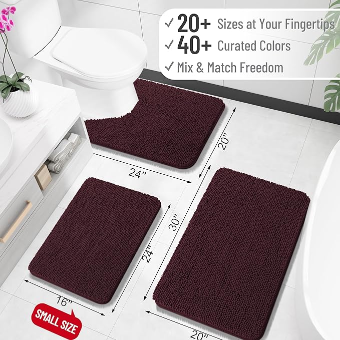 OLANLY Bathroom Runner Rugs 47x17, Soft Absorbent Chenille Bath Rugs, Rubber Backing Quick Dry, Machine Washable Long Bath Mats for Bathroom Floor, Tub and Shower, Home Decor Accessories, Black Cherry