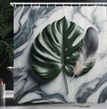 Ambesonne Dark Green Shower Curtain, Abstract Nature Paint Art Monstera and Feather on Marble Print Cold Tones, Cloth Fabric Bathroom Decor Set with Hooks, 69" W x 84" L, Blue Grey Emerald