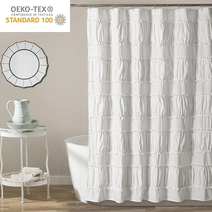 Lush Decor Nova Ruffle Shower Curtain, 72" x 72", White