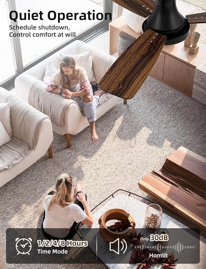 42 inch Smart Ceiling Fan with Light, Low Profile Flush Mount with Remote Control, Ultra-Quiet Reversible DC Motor, 3 Color Temperatures & 6 Speed Dimmable Lighting for Bedroom, Black