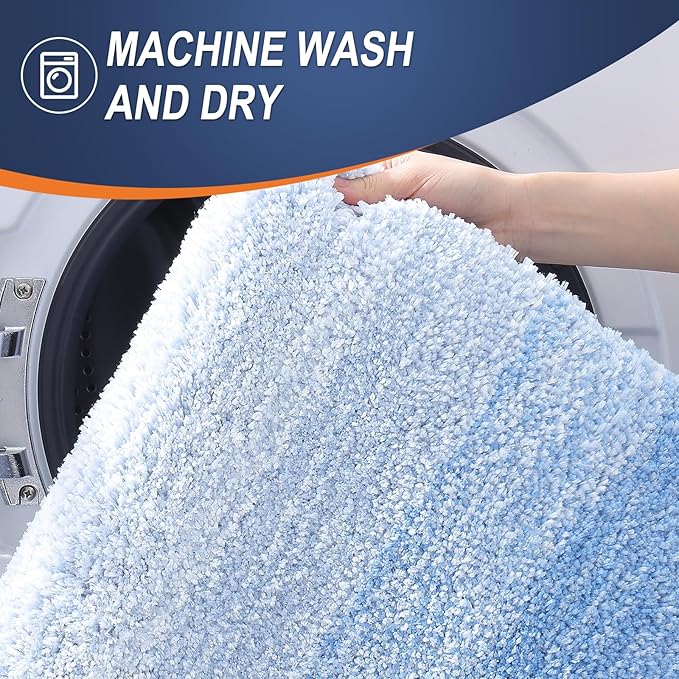 OLANLY Small Bathroom Rugs Mat 24x16, Extra Soft Absorbent Microfiber Bath Rugs, Rubber Backing, Quick Dry, Washable Bath Mats for Bathroom Floor, Tub and Shower, Home Decor Accessories, Light Blue