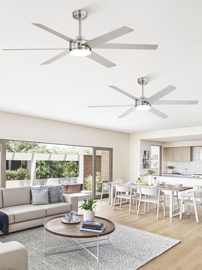 Fanbulous 60 Inch Ceiling Fans with Lights and Remote, Reversible 6 Blades, Dimmable, 3000K-6000K Adjustable, Outdoor Ceiling Fans for Patios, Large Ceiling Fan for Indoor or Covered Outdoor, Nickel