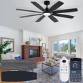 Coolwind 62in Large Outdoor Ceiling Fan, Display Remote&APP Control, Black 8 Blade Quiet Ceiling Fan, 8 Speeds, Dimmable, Timer, DC Reversible Motor, Double Sided Blade for Patio, Bedroom