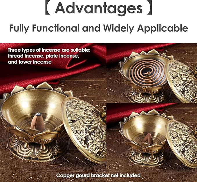 Lotus Incense Burner Holder Cone Incense Holder 9 Holes Vintage Incense Burner Cover for Stick and Cone Incense(Bronze)