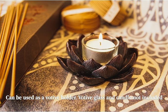 Lotus Incense Burner and Votive T-Light Candle Holder Meditation Flower Buddha