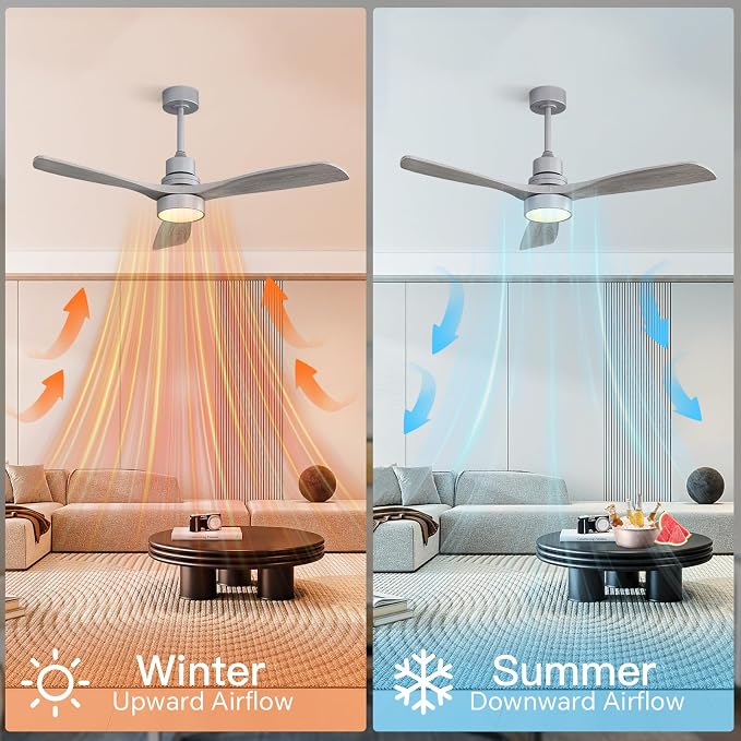 Sofucor Ceiling Fans with Lights, 52 Inch Low Profile Flush Mount Wood Ceiling Fan with Remote for Indoor Farmhouse Bedroom Living Room Outdoor Patio Porch, Reversible DC Motor, Noiseless