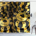 Ambesonne Poker Tournament Shower Curtain, Yellow and Black Poker Chips in Gambling Club Currency Stack Wager Print, Cloth Fabric Bathroom Decor Set with Hooks, 69" W x 70" L, Yellow Black
