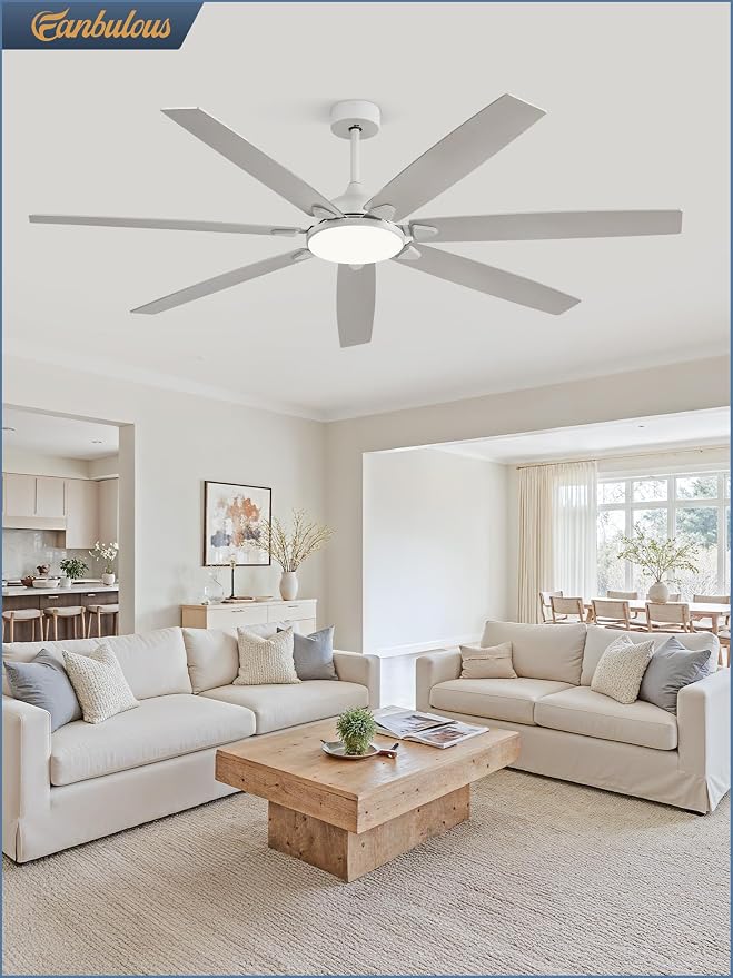 Fanbulous 72 Inch Large Ceiling Fans with Lights, Grey Modern Ceiling Fan with Quiet DC Motor, 3CCT, Indoor/Outdoor Ceiling Fan with Dual Finish Reversible 7 Blades, Timer for Living Room, Patio