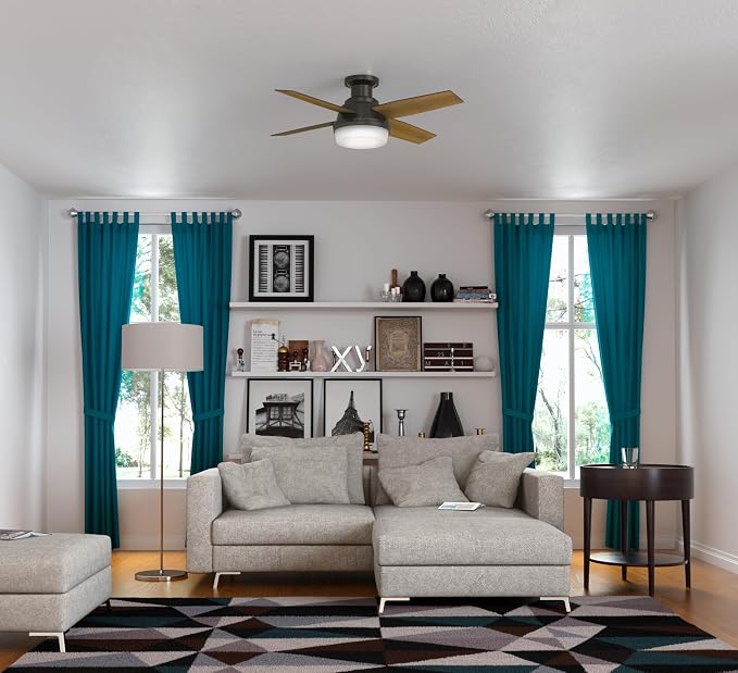 Hunter 44 inch Indoor Ceiling Fan with LED Light and Remote Control - Bronze Modern Ceiling Fan, Low Profile Mount, 4 Blades, For Bedroom, Living Room, or Kitchen, Quiet - Dempsey 59445, Noble Bronze | with LED Light and Remote Control, Low Profile Mou...