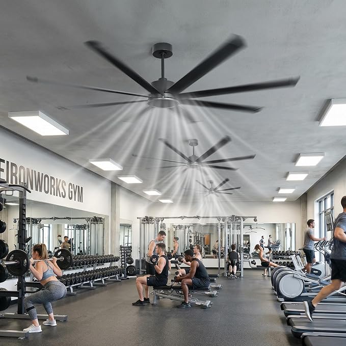 84 Inch HVLS Industrial Ceiling Fan, Large Ceiling Fan with Remote Control, 13500 CFM High Airflow Commercial Fan for Garage Gym Shop Warehouse, Quiet DC Motor, 6 Speeds, 8 Aluminum Blades