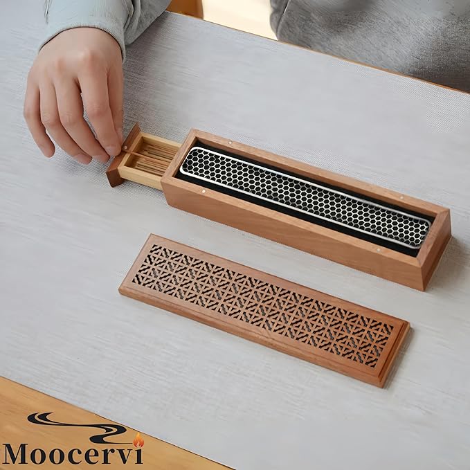 Incense Holder Burner,Coffin Incense Storage Box Holder for Sticks, Wooden Incense-Stick Holder & Ash Catcher for Meditation/Yoga Room/Bedroom/studyroom/Office (Incense Holder with Storage)