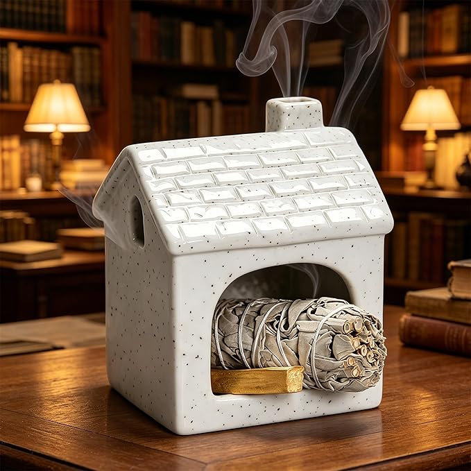 Multifunction Incense and Candle Holder for Burning Sage, Palo Santo, Incense Sticks Ceramic Ash Catcher Tray for Meditation Room Home Decor (C)