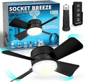 Bell+Howell Socket Breeze 15.4" Socket Fan Light with Remote | 3500K, 1000 Lumens, Portable, Small, Easy to Install Ceiling Fan Replacement for Bedroom, Kitchen, Living Room