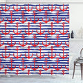 Ambesonne Anchor Shower Curtain, Anchors on Striped Background Geometrical Artwork Holiday Party Gathering, Cloth Fabric Bathroom Decor Set with Hooks, 69" W x 84" L, Navy Blue Red White