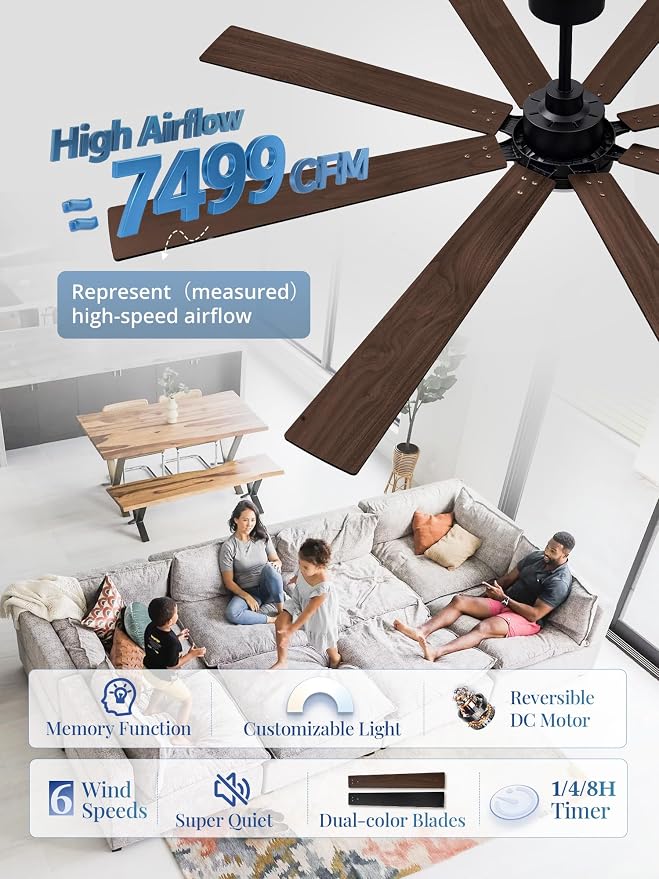 Fanbulous 72 Inch Ceiling Fans with Lights and Remote, Dual-Sided Reversible Blades for Versatile Décor, Quiet DC Motor, Wide-Angle Customized Brightness & 3CCT, Damp Rated for Indoor/Outdoor Use